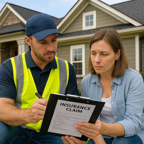 roofer helping client with roof claim