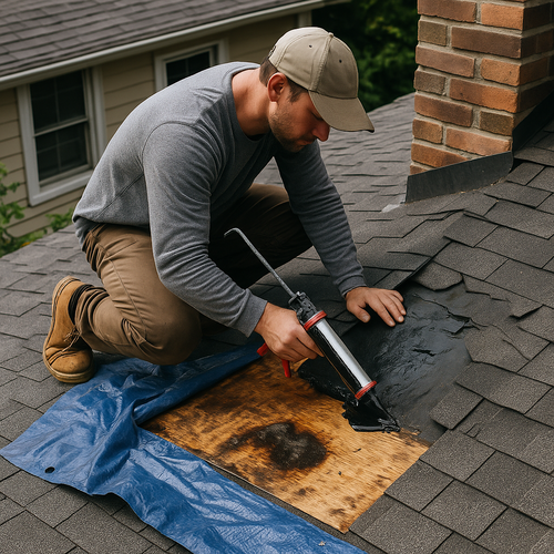 roof leak being repaired on a home