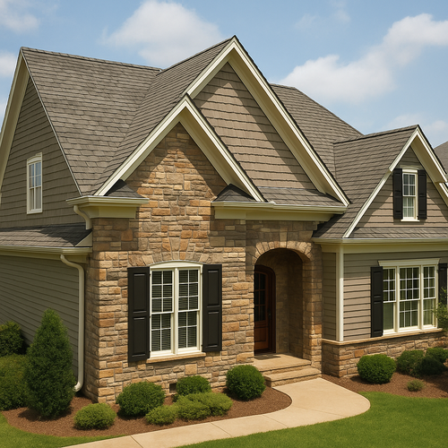 home with synthetic shingles