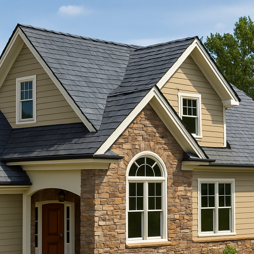 home with synthetic slate shingles